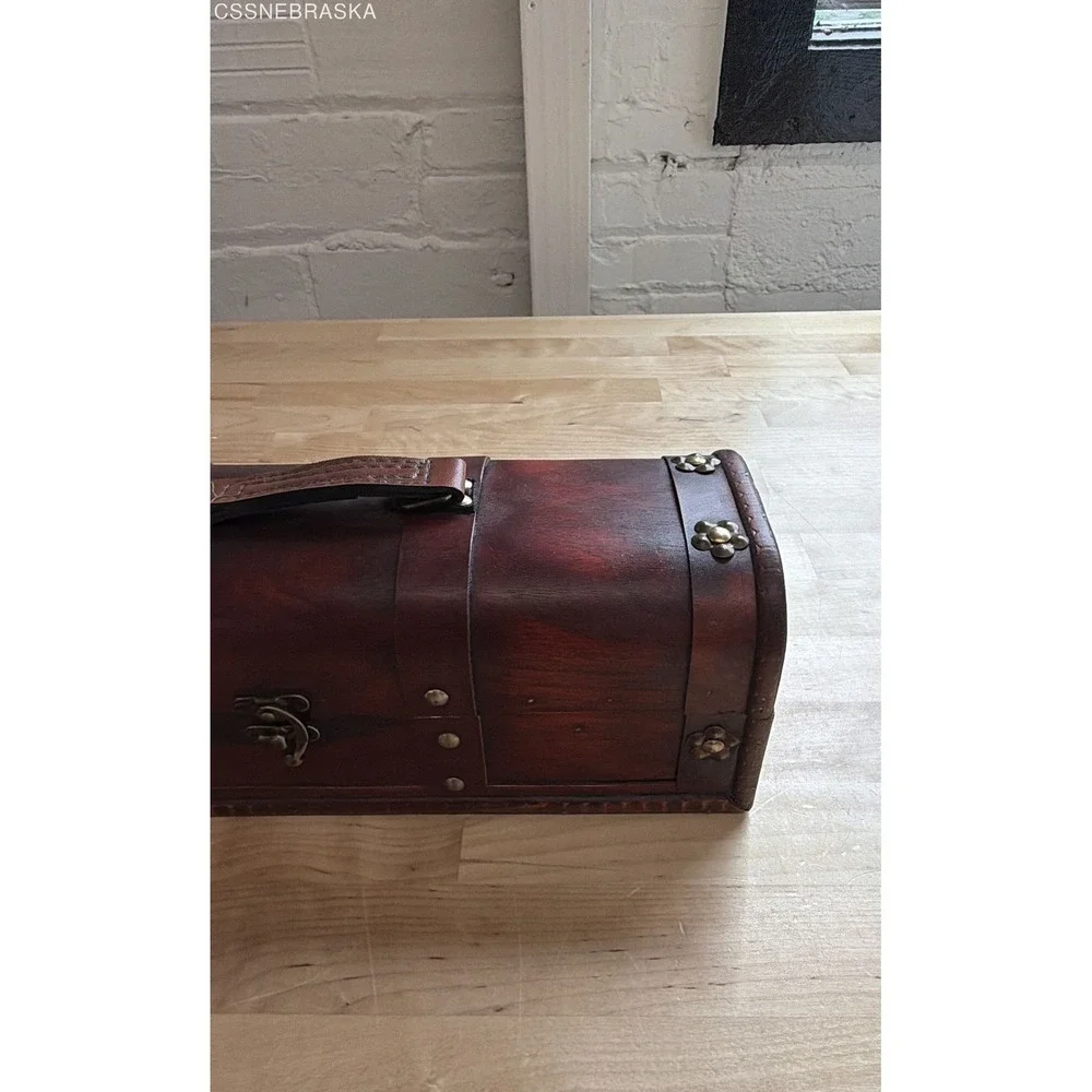 Vintage Decorative Wooden Treasure Chest Box Pirate Style Dome Top Studded